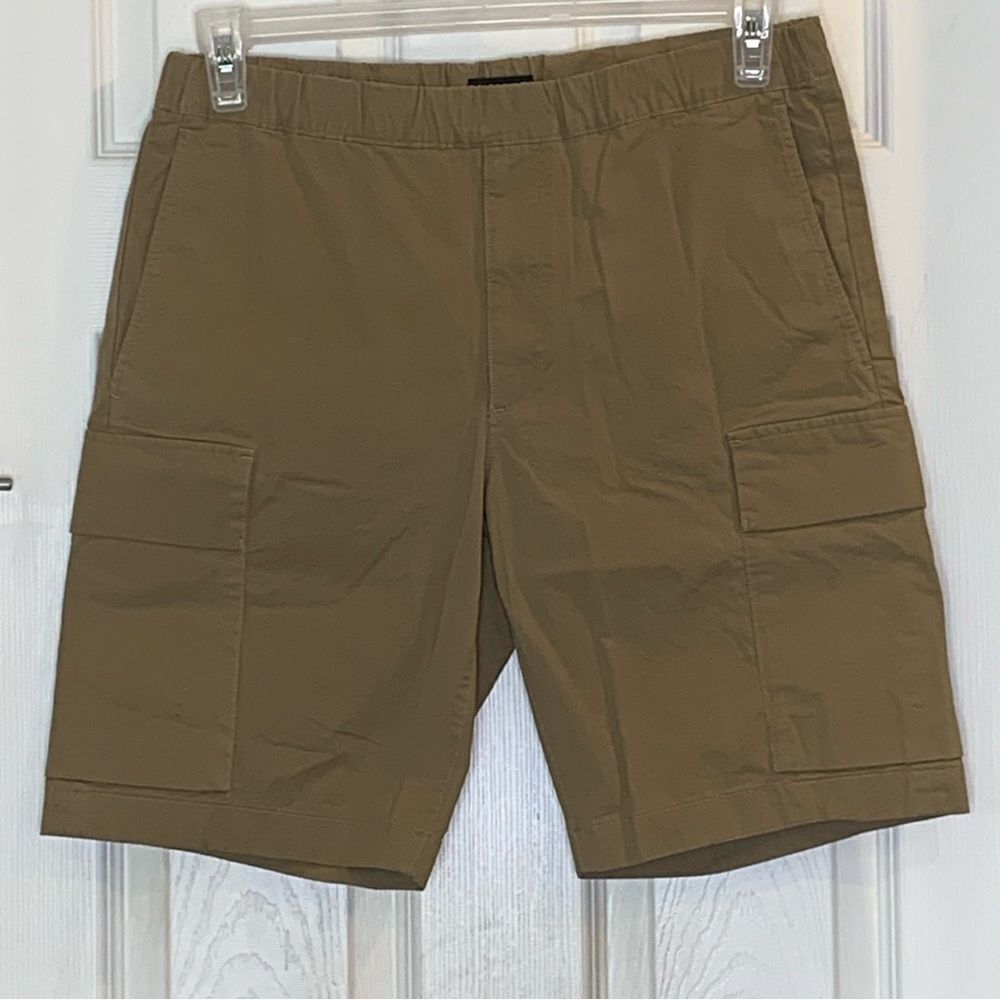 Theory Wilmar Drew Slub Poplin Shorts Size Small Cargo Brown